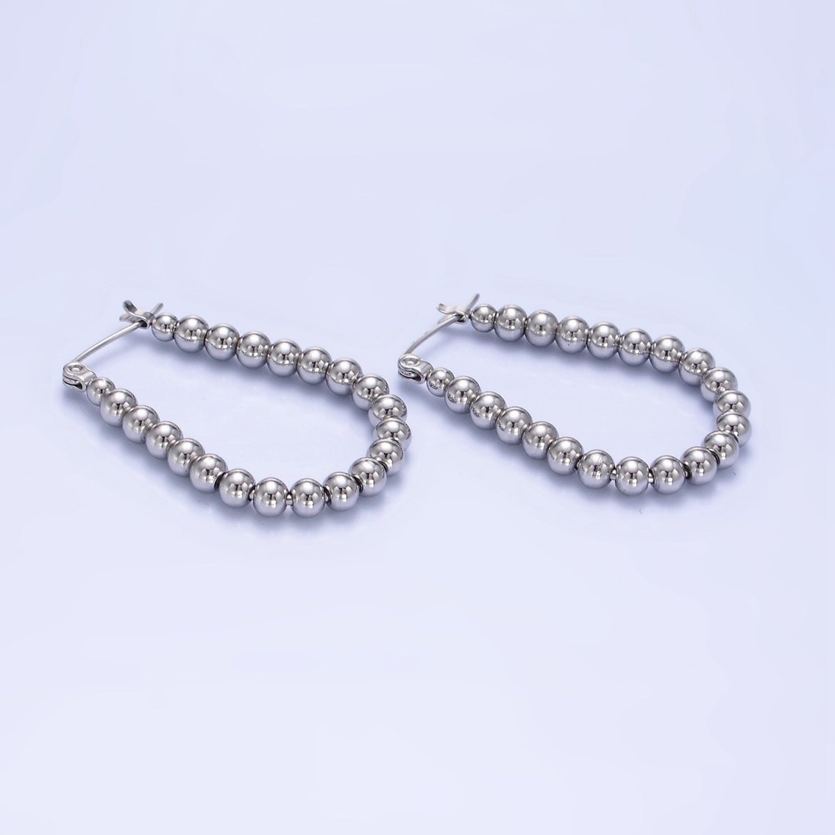 Stainless Steel 35mm Beaded Bubble Oblong Latch Hoop Earrings in Gold & Silver | AB1374 AB1375 - DLUXCA