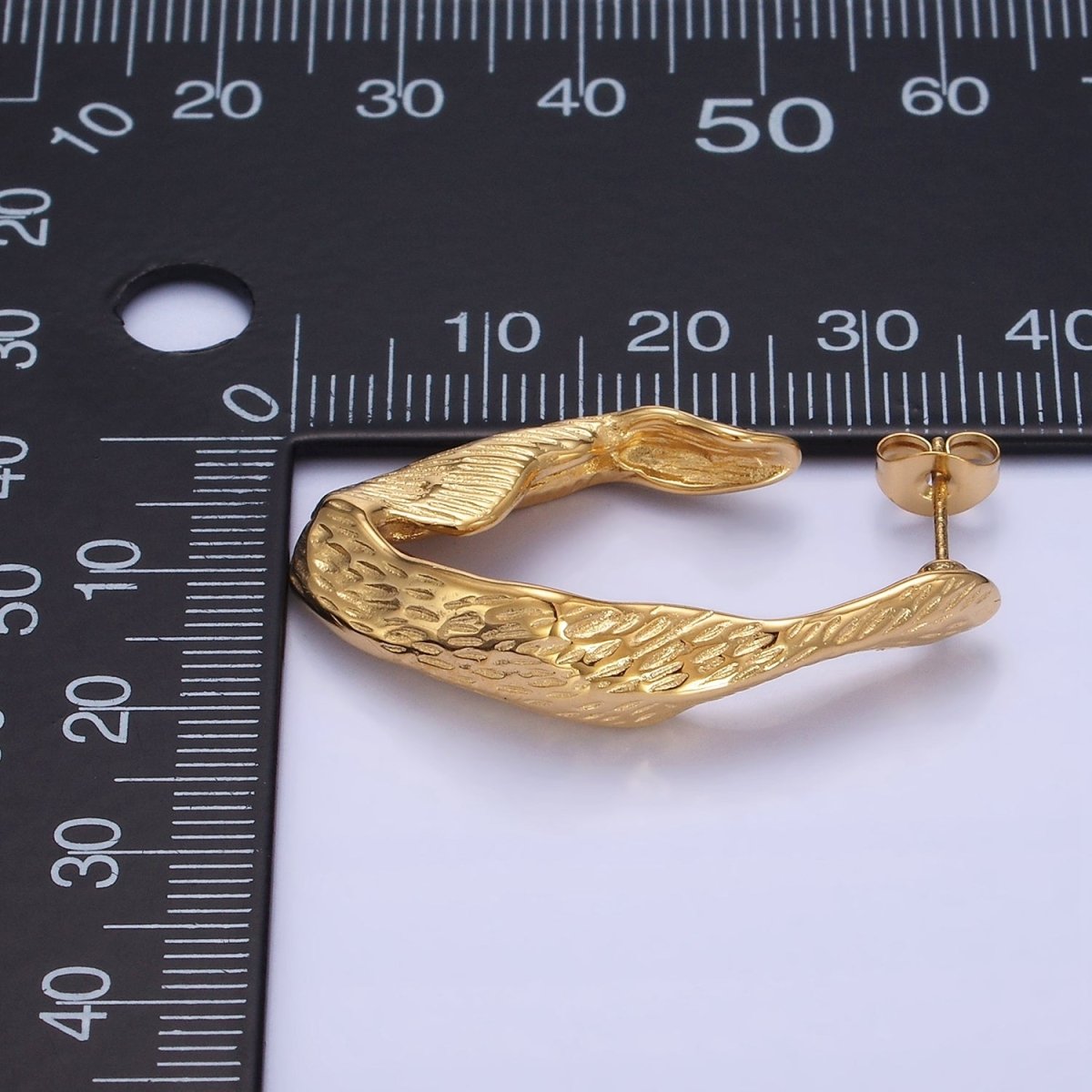 Stainless Steel 35mm Line-Textured Abstract Foil J-Shaped Earrings in Gold & Silver | AB1370 AB1371 - DLUXCA