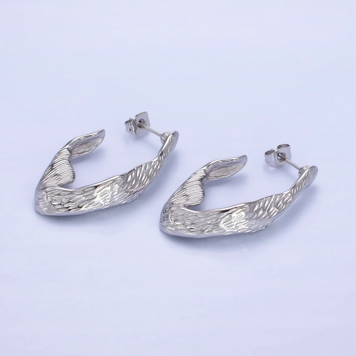 Stainless Steel 35mm Line-Textured Abstract Foil J-Shaped Earrings in Gold & Silver | AB1370 AB1371 - DLUXCA