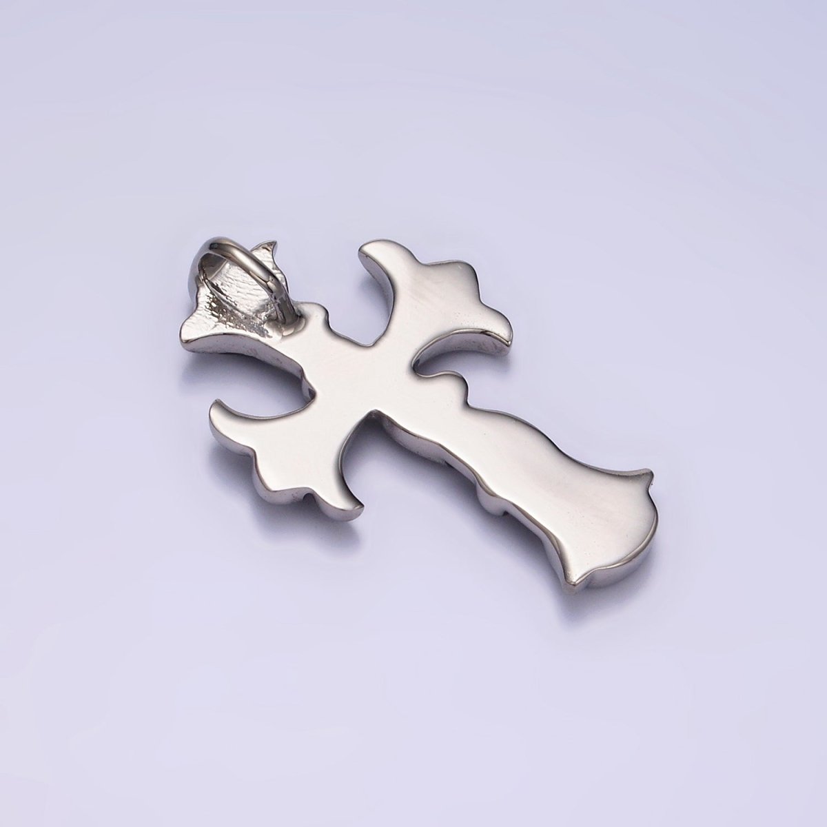 Stainless Steel 35mm Twirl Ribbon Fleury Cross Charm P-553 - DLUXCA