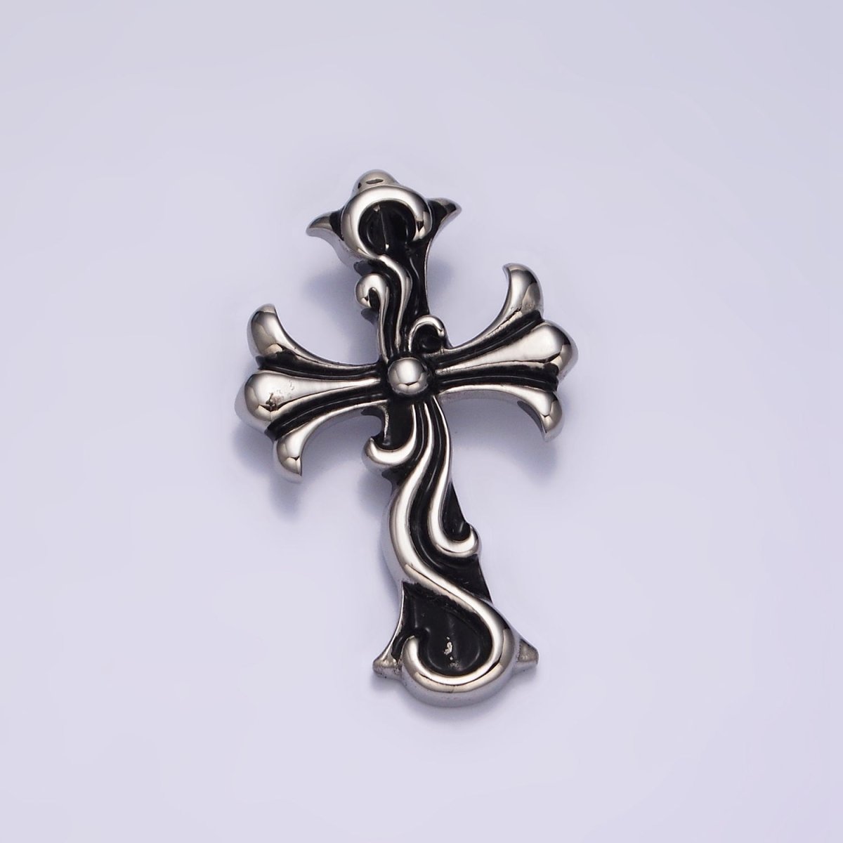 Stainless Steel 35mm Twirl Ribbon Fleury Cross Charm P-553 - DLUXCA