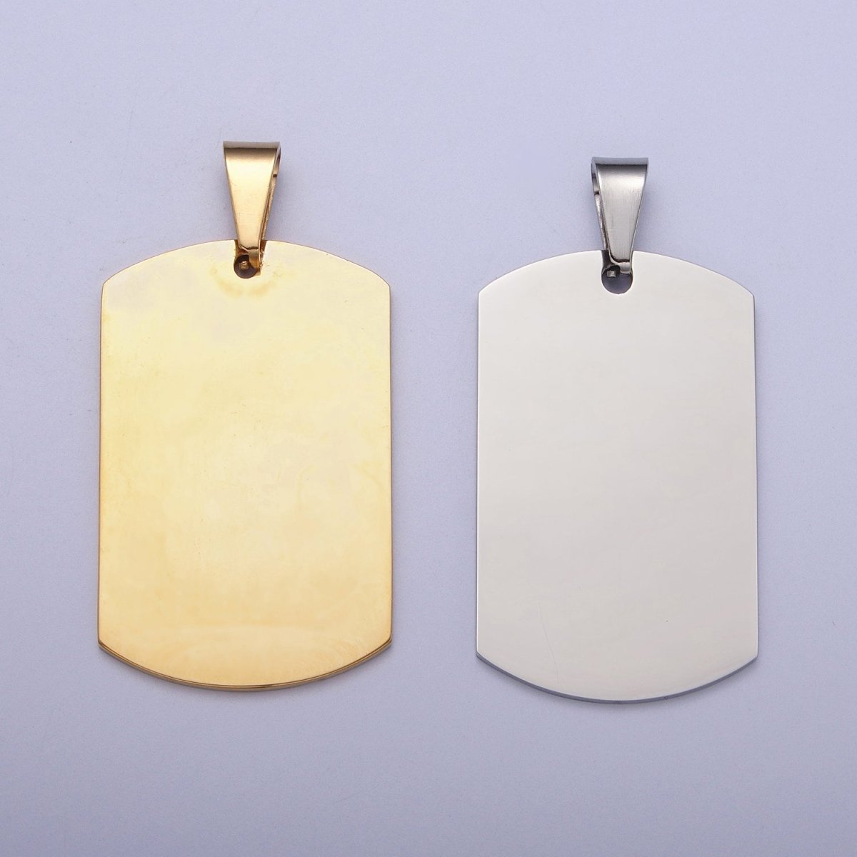 Stainless Steel 36.5mm, 48.5mm Rectangular Tag Engravable Geometric Pendant in Gold and Silver J-437 J-438 J-429 J-431 - DLUXCA