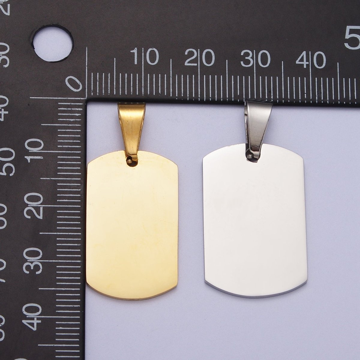Stainless Steel 36.5mm, 48.5mm Rectangular Tag Engravable Geometric Pendant in Gold and Silver J-437 J-438 J-429 J-431 - DLUXCA