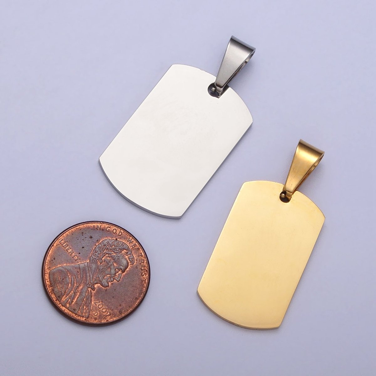 Stainless Steel 36.5mm, 48.5mm Rectangular Tag Engravable Geometric Pendant in Gold and Silver J-437 J-438 J-429 J-431 - DLUXCA