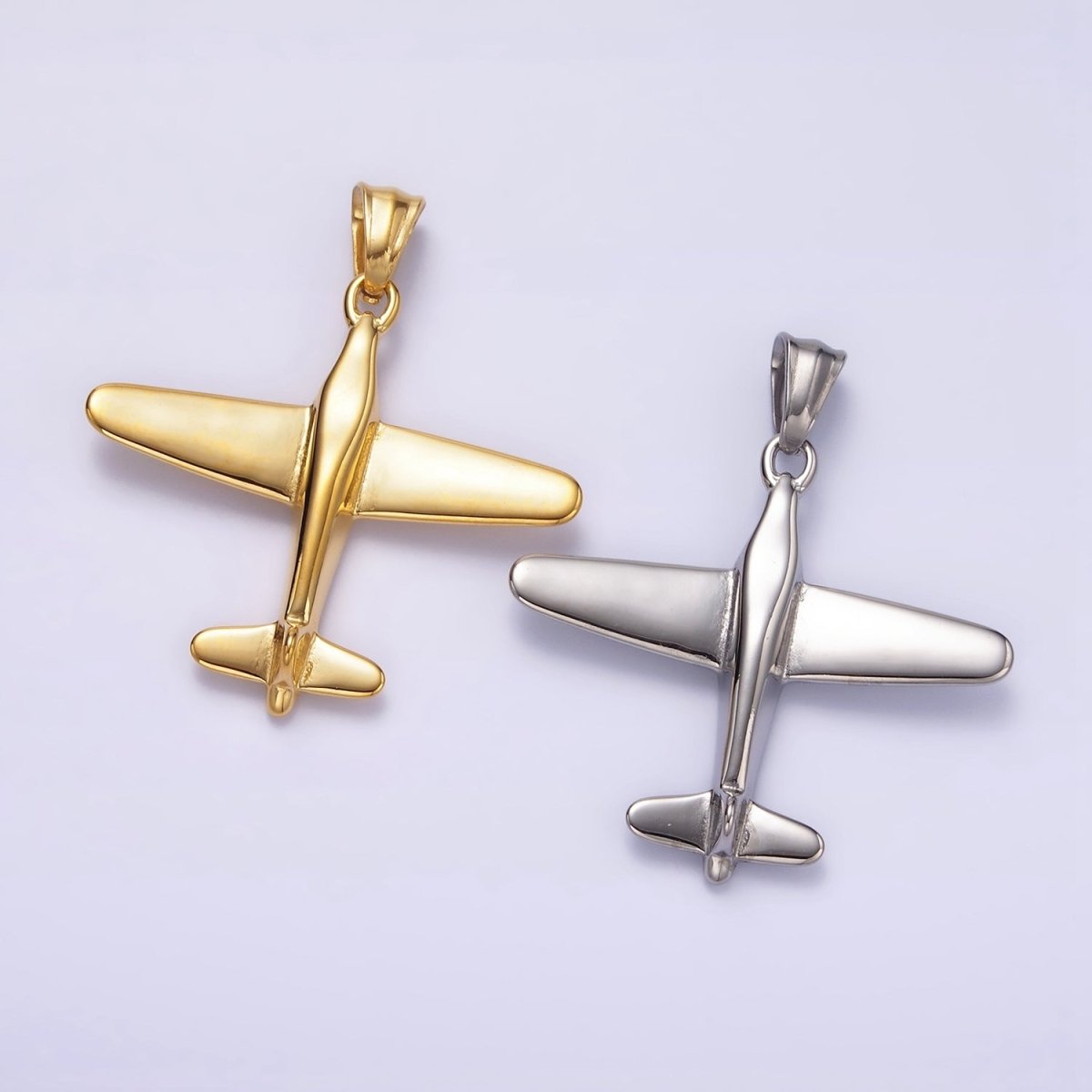 Stainless Steel 38.5mm Airplane Flying Aircraft Statement Pendant in Gold & Silver | P-781 P-782 - DLUXCA