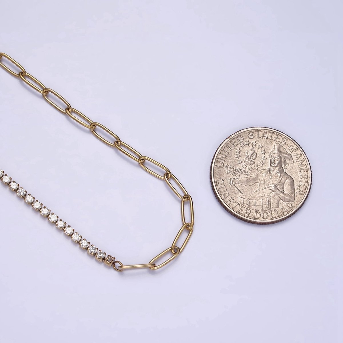 Stainless Steel 3mm Half Paperclip Clear Tennis Chain 15.5 Inch Choker Chain Necklace | WA-2046 Clearance Pricing - DLUXCA