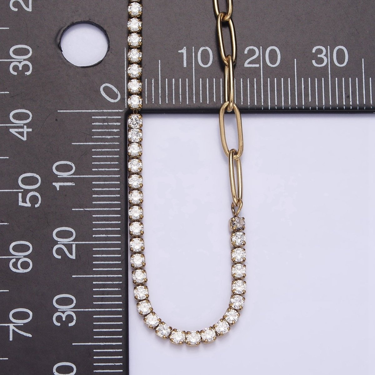 Stainless Steel 3mm Half Paperclip Clear Tennis Chain 15.5 Inch Choker Chain Necklace | WA-2046 Clearance Pricing - DLUXCA