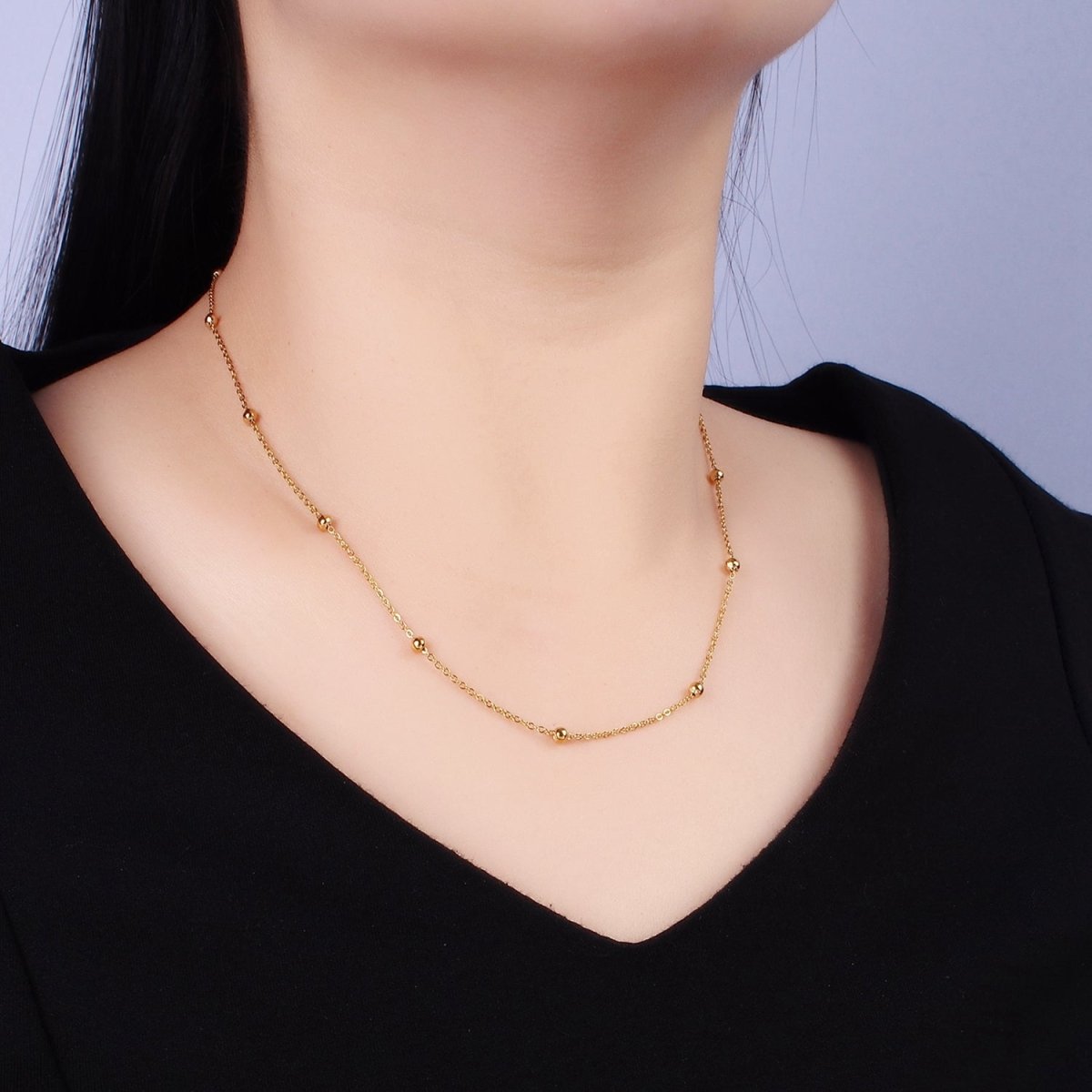 Stainless Steel 3mm Satellite Cable Chain 17.7 Inch Necklace | WA-2459 - DLUXCA