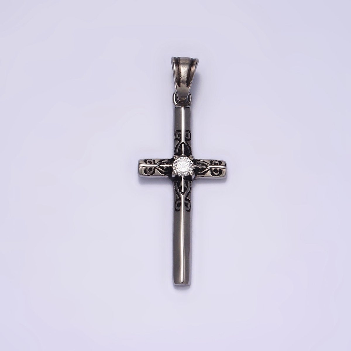 Stainless Steel 40mm, 50mm Round Clear CZ Engraved Edged Latin Cross Pendant P-555 P-556 - DLUXCA