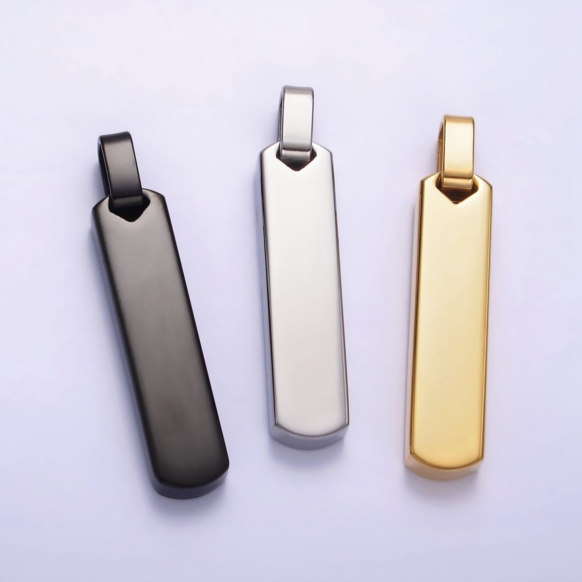 Stainless Steel 40mm Engravable Rectangular Bar Pendant in Black, Gold, Silver | P-725~P-727 - DLUXCA