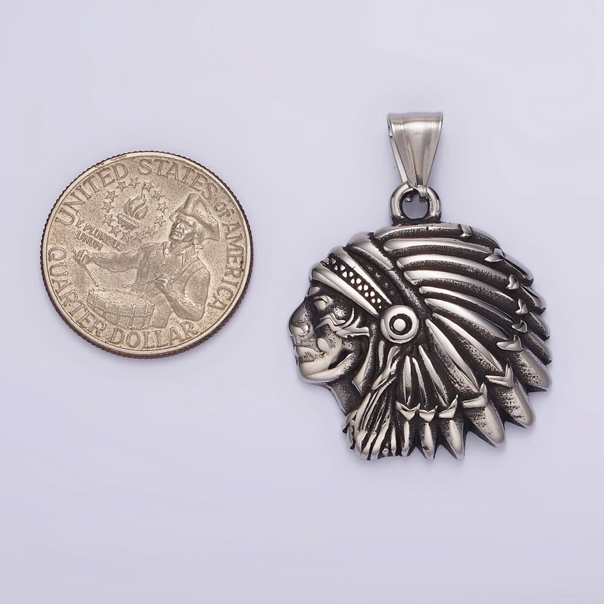 Stainless Steel 40mm Indigenous Native American Oxidized Pendant | P1183 - DLUXCA
