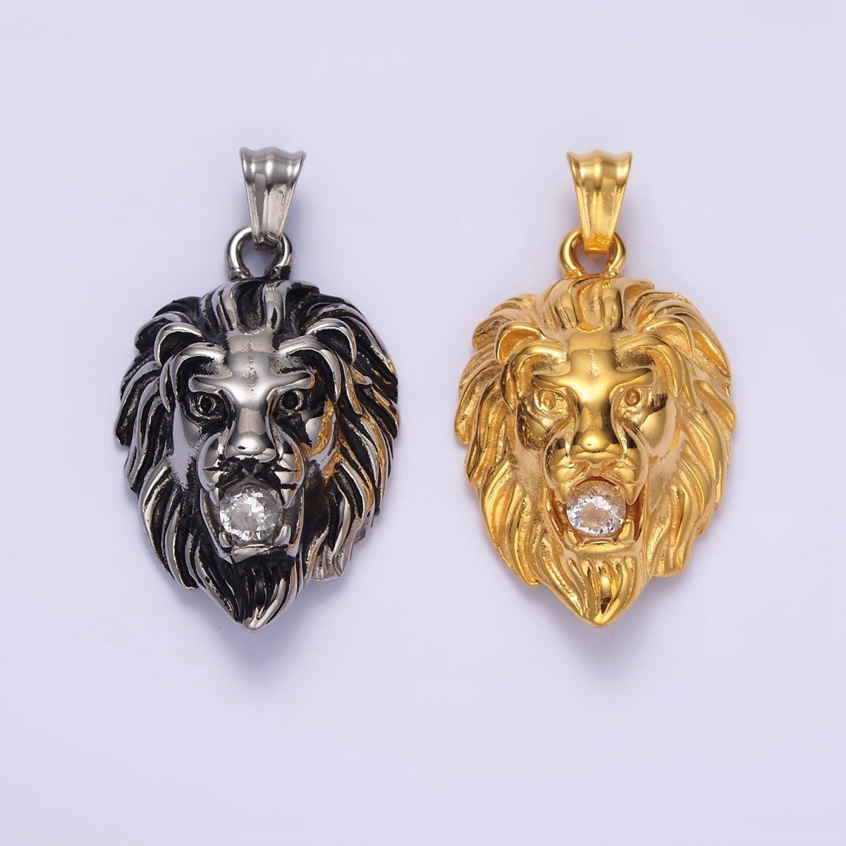 Stainless Steel 40mm Roaring Lion Animal Statement Pendant in Gold & Silver | P-783 P-784 - DLUXCA