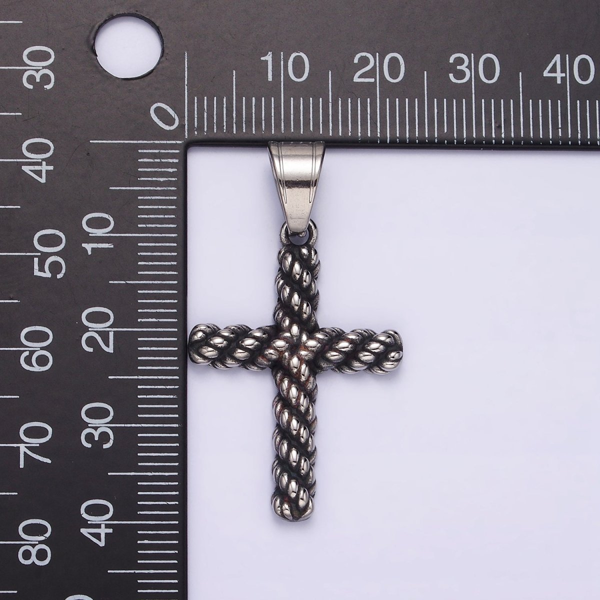 Stainless Steel 40mm Twisted Rope Latin Cross Religious Pendant | P-775 - DLUXCA
