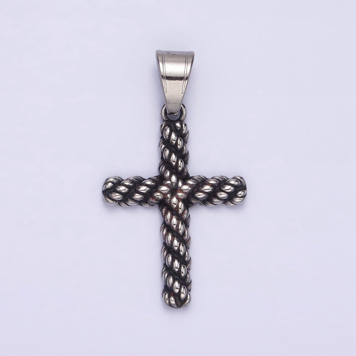 Stainless Steel 40mm Twisted Rope Latin Cross Religious Pendant | P-775 - DLUXCA