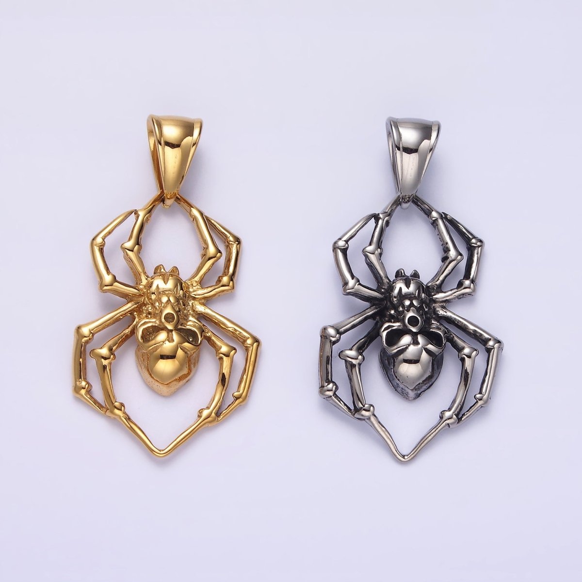 Stainless Steel 41mm Skull Skeleton Spider Insect Pendant in Gold & Silver | P-739 P-740 - DLUXCA