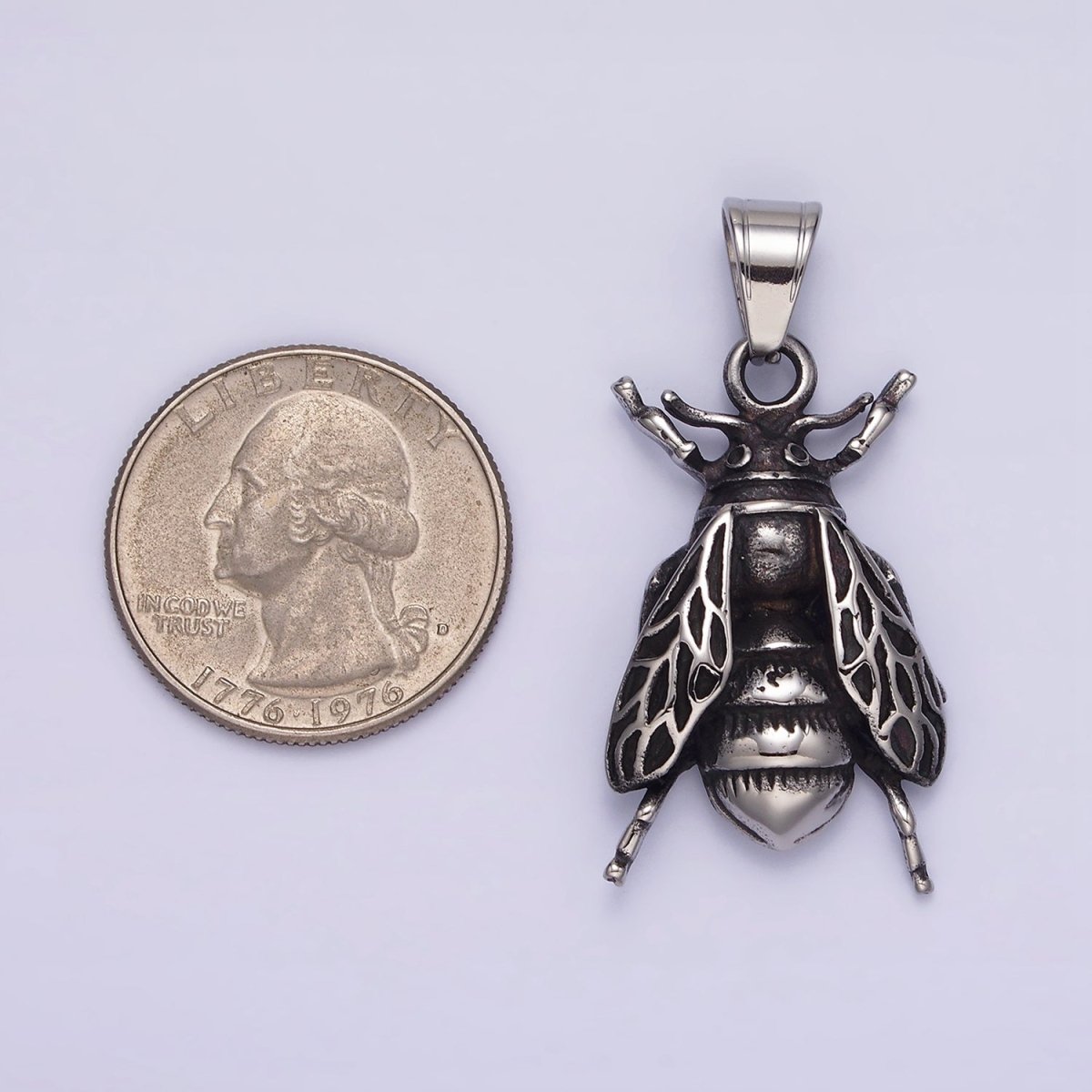 Stainless Steel 42mm Beetle Moth Wings Insect Pendant | P-778 - DLUXCA