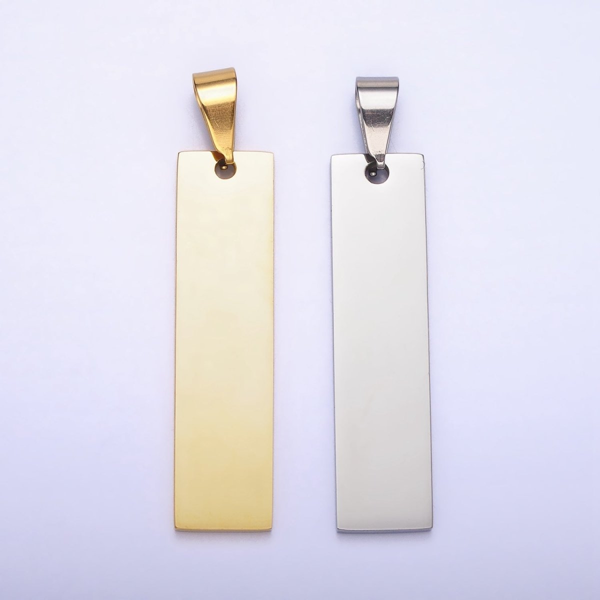 Stainless Steel 42mm Rectangular Tag Personalized Pendant in Gold & Silver | P-1087 P-1088 - DLUXCA