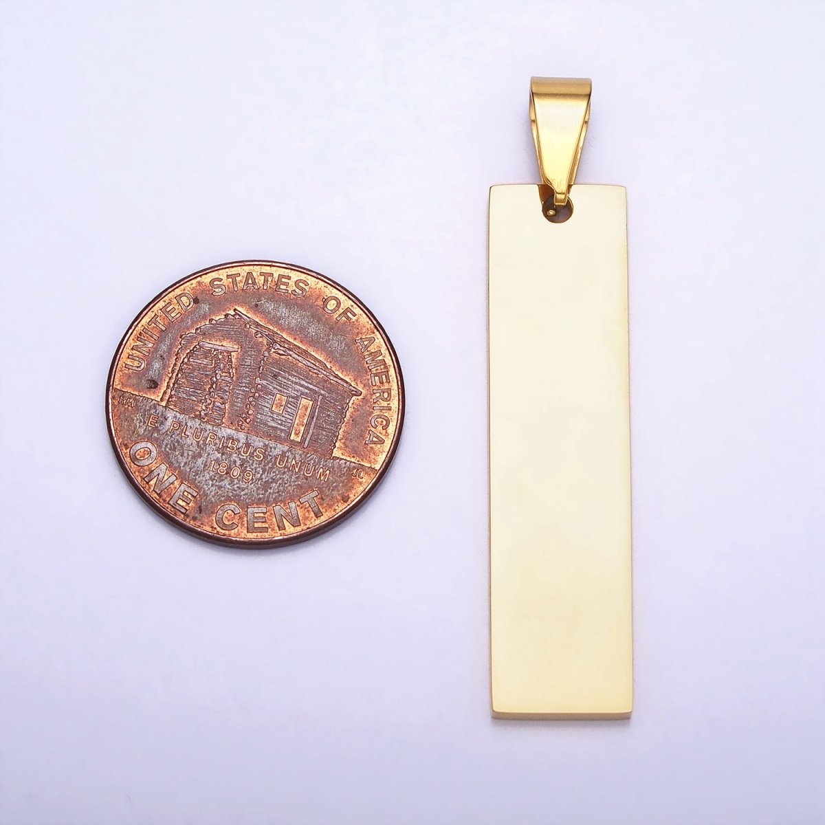 Stainless Steel 42mm Rectangular Tag Personalized Pendant in Gold & Silver | P-1087 P-1088 - DLUXCA