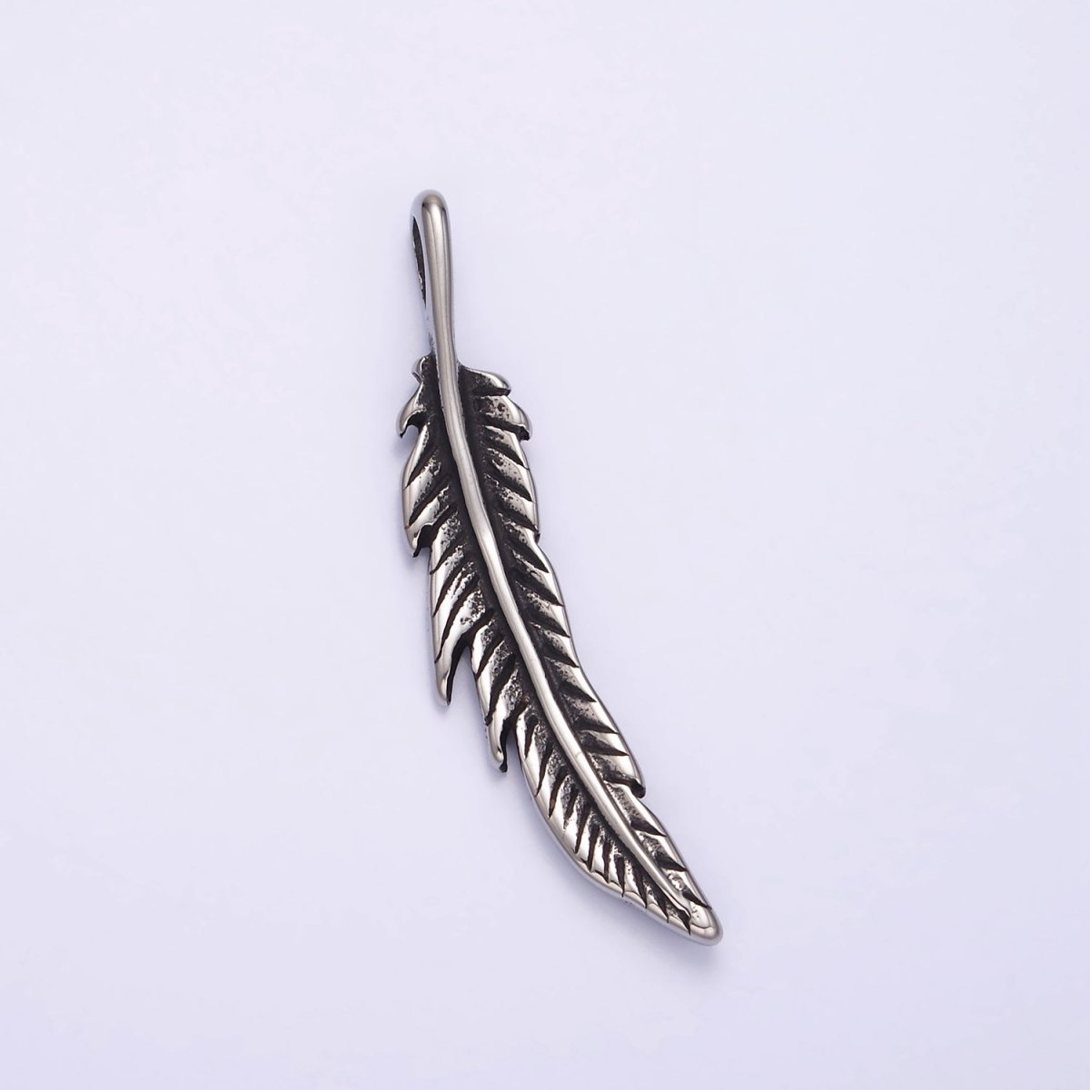 Stainless Steel 43.3mm Curved Natural Plant Leaf Double Sided Pendant | P-764 - DLUXCA