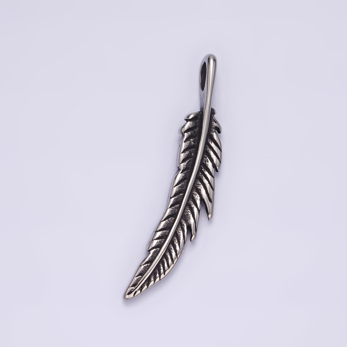 Stainless Steel 43.3mm Curved Natural Plant Leaf Double Sided Pendant | P-764 - DLUXCA