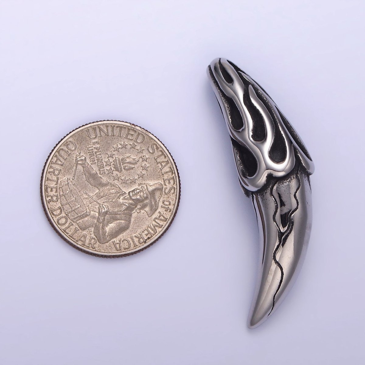 Stainless Steel 45mm Edged Flame Tusk Charm | P944 - DLUXCA