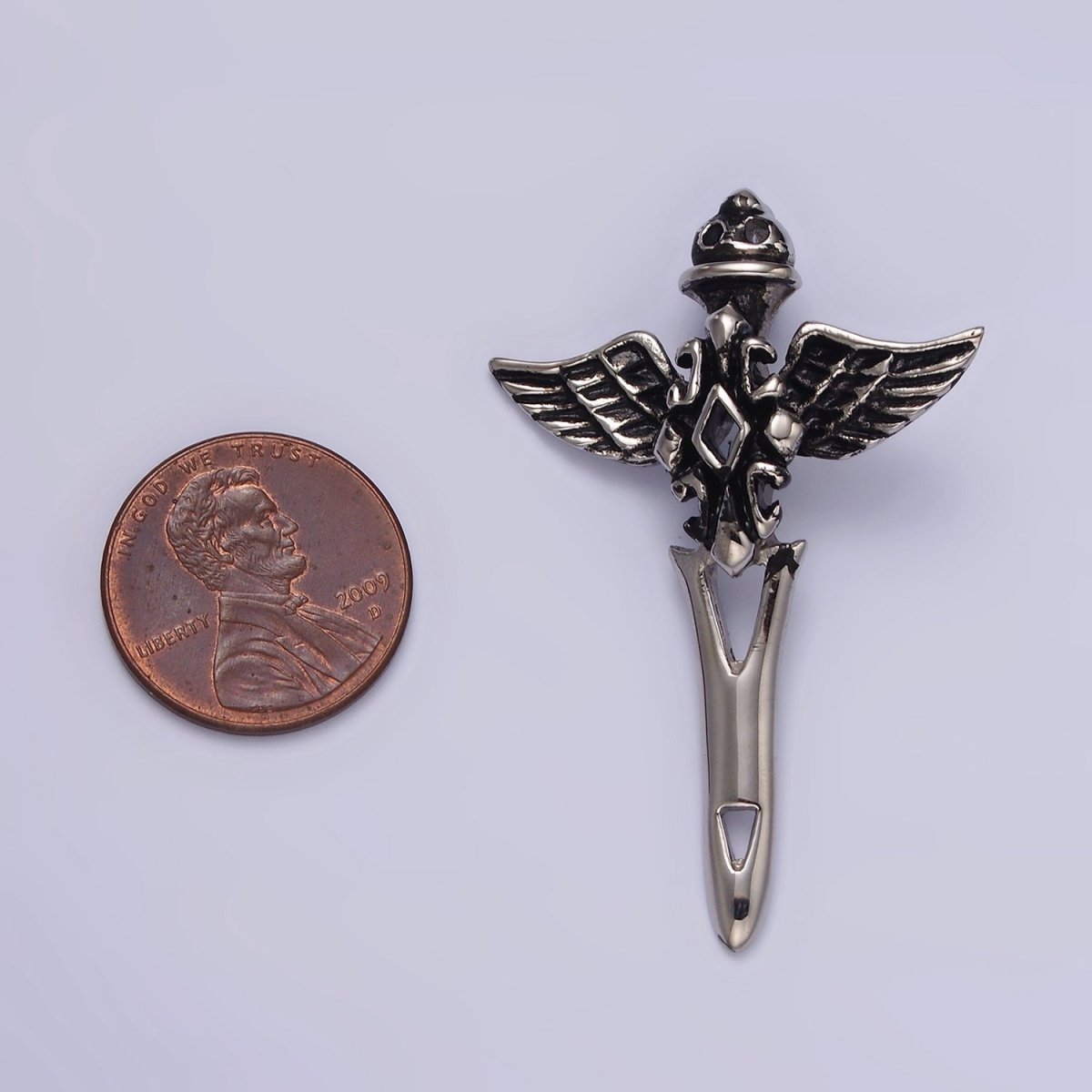 Stainless Steel 47mm Artisan Sword Knife Wings Open Pendant | P-814 - DLUXCA