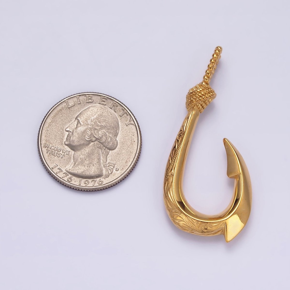 Stainless Steel 47mm Rope-Tied Double Sided Engraved Nautical Hook Pendant in Gold & Silver | P-792 P-793 - DLUXCA