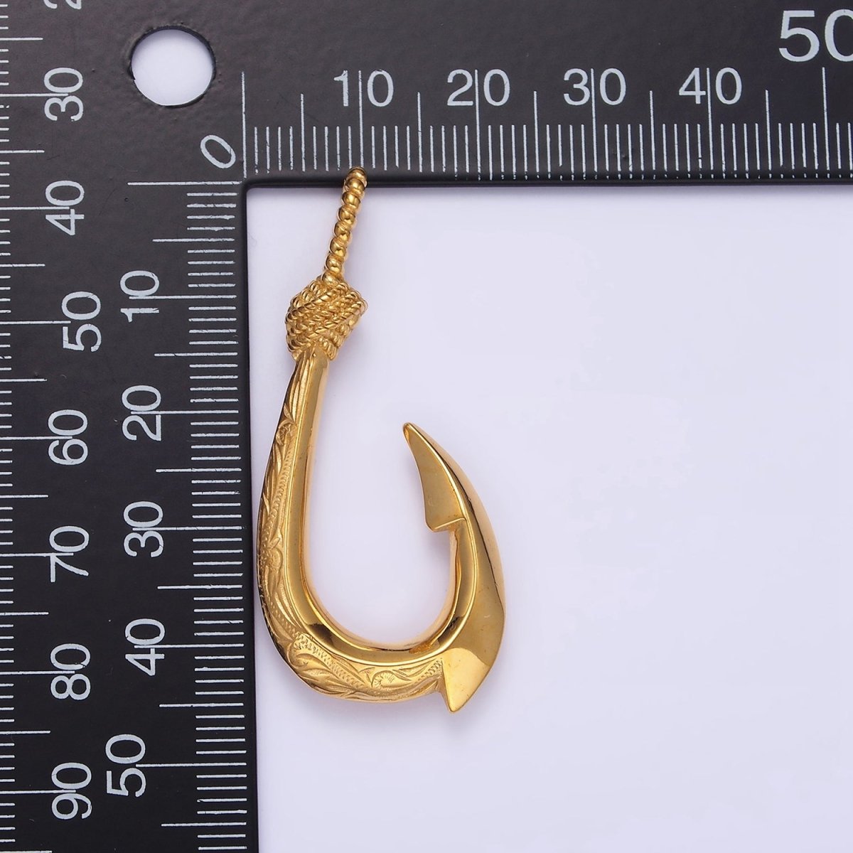 Stainless Steel 47mm Rope-Tied Double Sided Engraved Nautical Hook Pendant in Gold & Silver | P-792 P-793 - DLUXCA