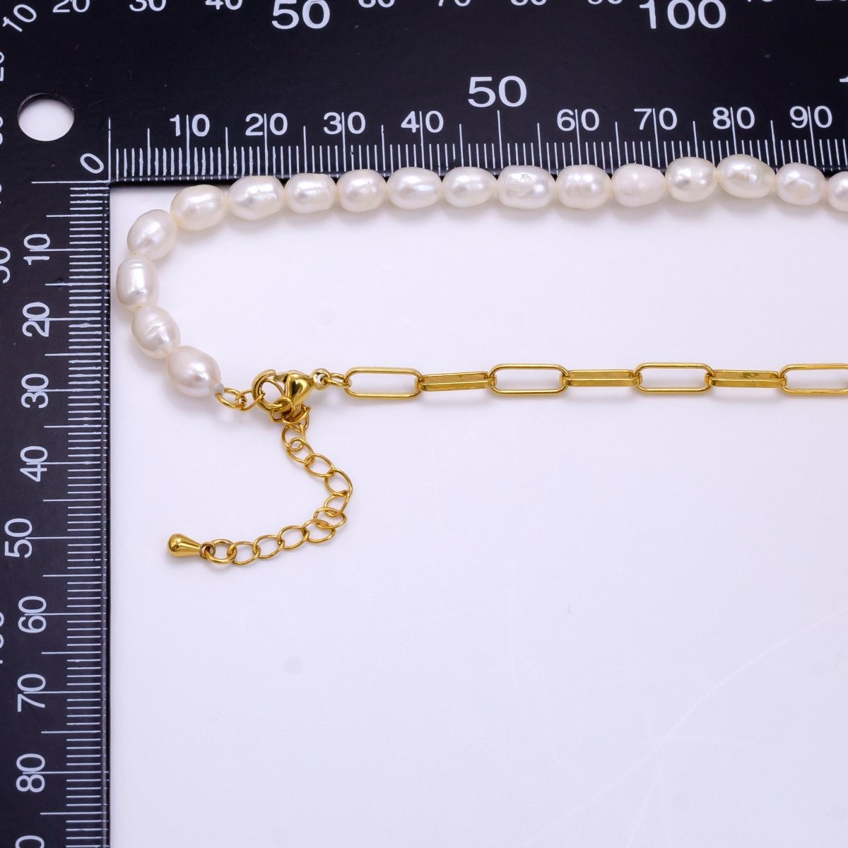Stainless Steel 4mm Paperclip Half Ringed Freshwater Pearl 16 Inch Choker Necklace | WA-2324 Clearance Pricing - DLUXCA