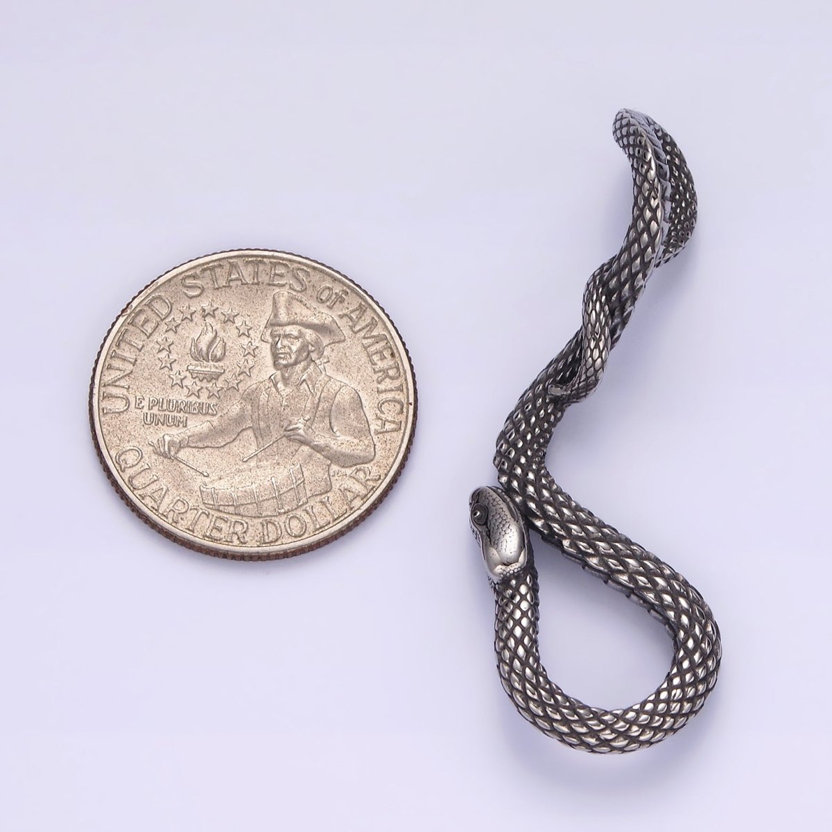 Stainless Steel 50mm Snake Serpent Scale Textured Curved Pendant | P-738 - DLUXCA
