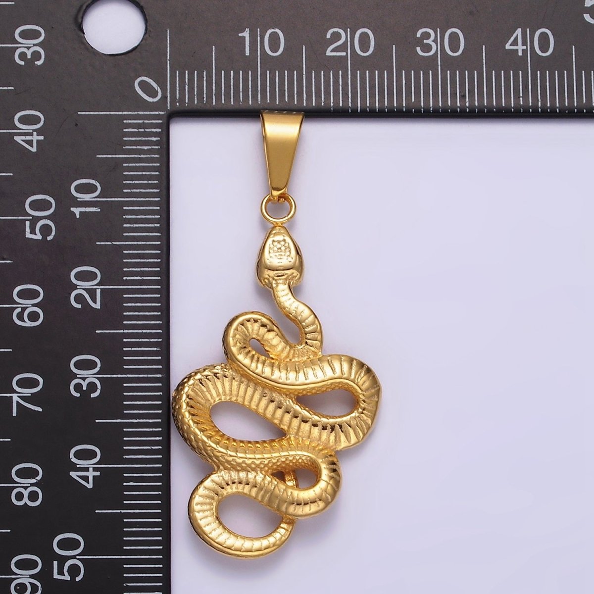 Stainless Steel 50mm Snake Slithering Serpent Textured Pendant in Silver & Gold | P-716 P-717 - DLUXCA