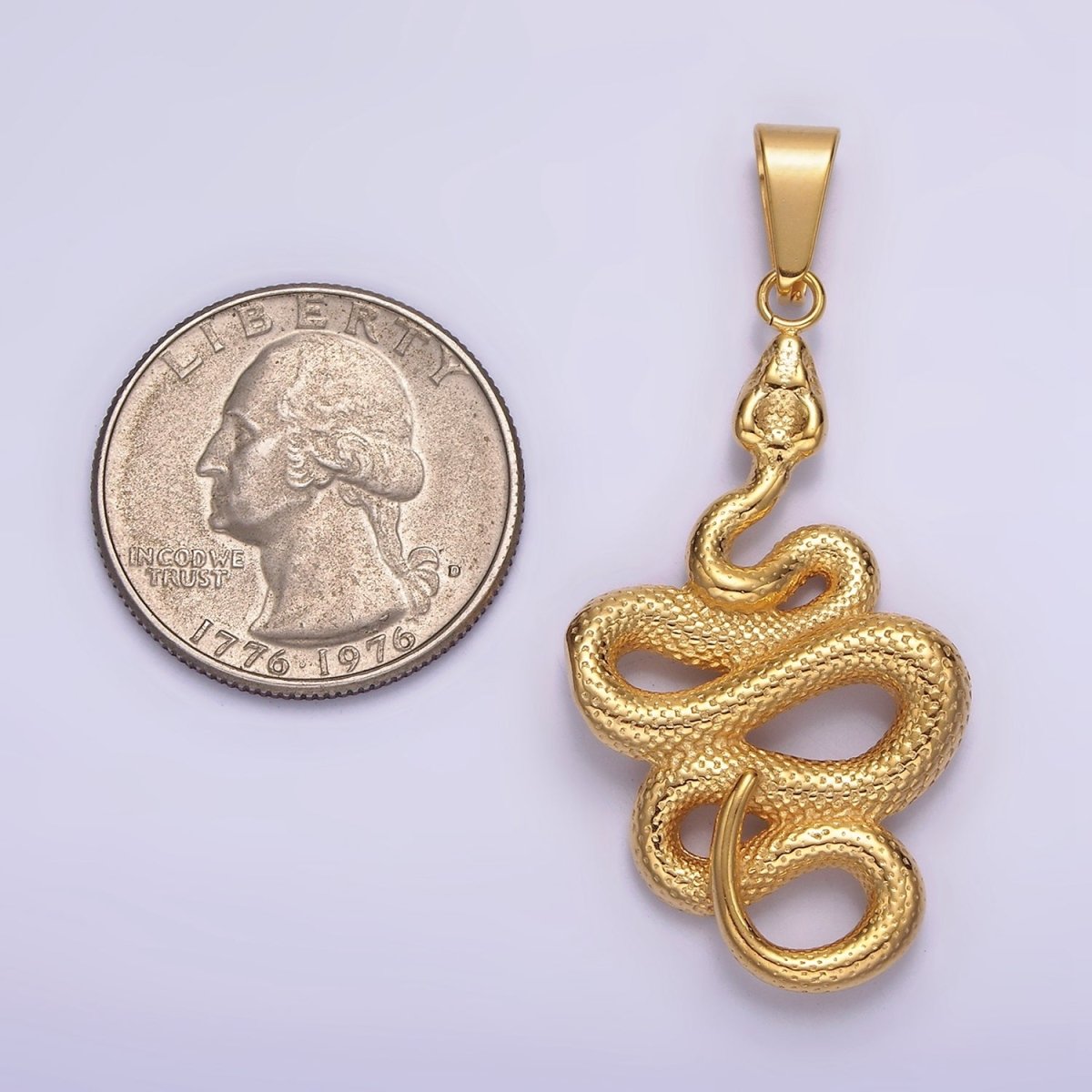 Stainless Steel 50mm Snake Slithering Serpent Textured Pendant in Silver & Gold | P-716 P-717 - DLUXCA