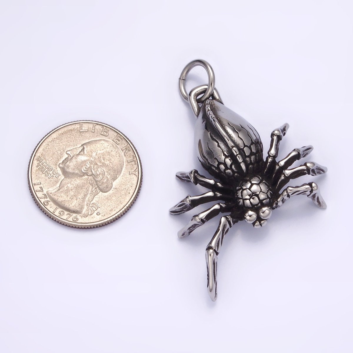 Stainless Steel 50mm Tarantula Spider Crawl Charm Halloween Jewelry P-616 - DLUXCA