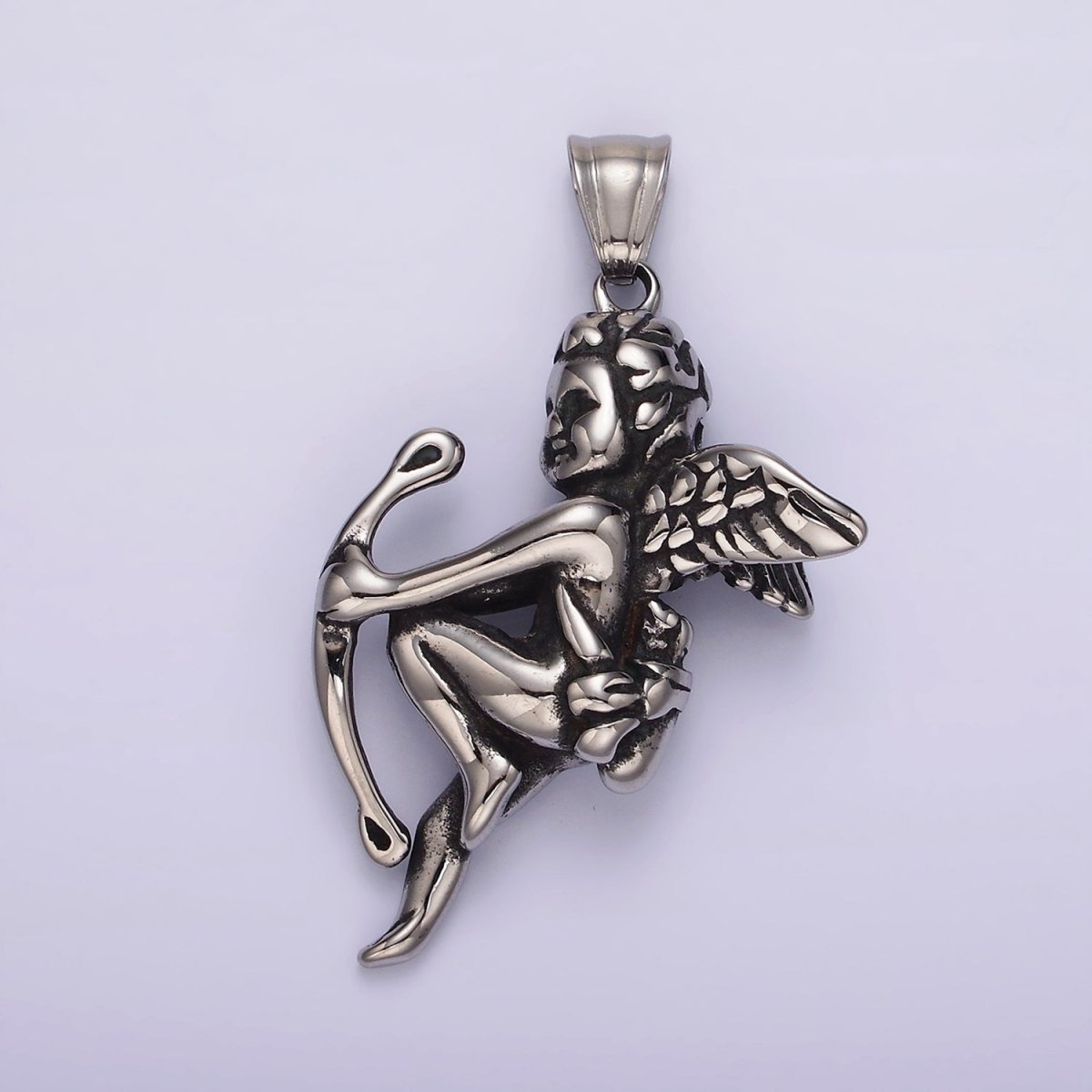 Stainless Steel 54mm Archer Cherub Boy Angel Pendant | P1181 - DLUXCA