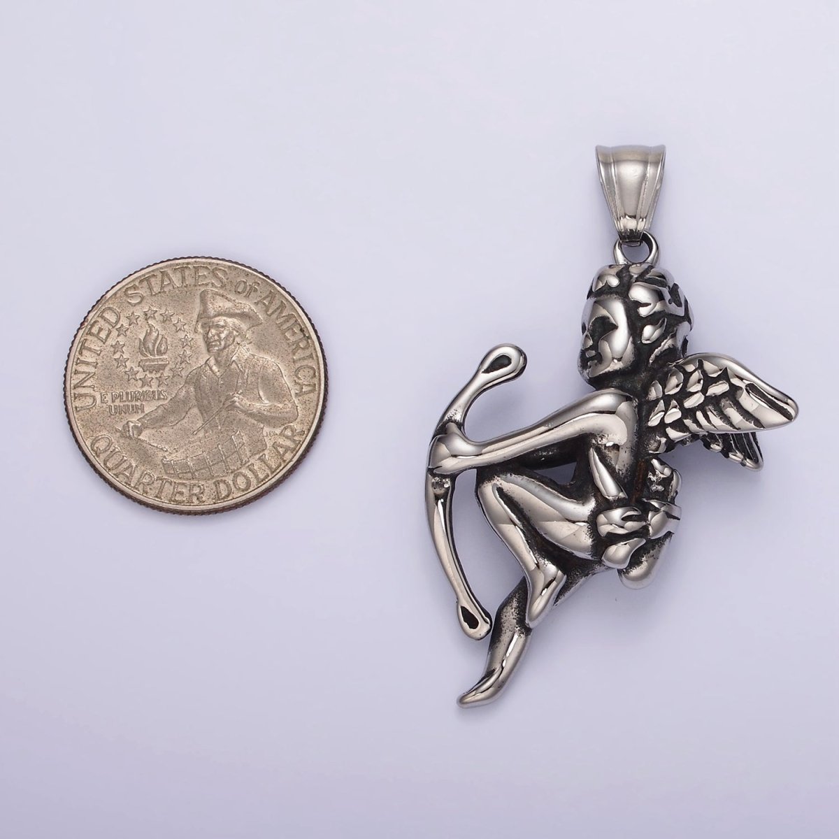 Stainless Steel 54mm Archer Cherub Boy Angel Pendant | P1181 - DLUXCA