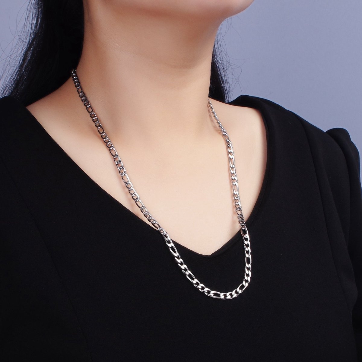 Stainless Steel 5mm Figaro 20 Inch, 22 Inch, 24 Inch Layering Chain Necklace | WA-2271 - WA-2273 Clearance Pricing - DLUXCA