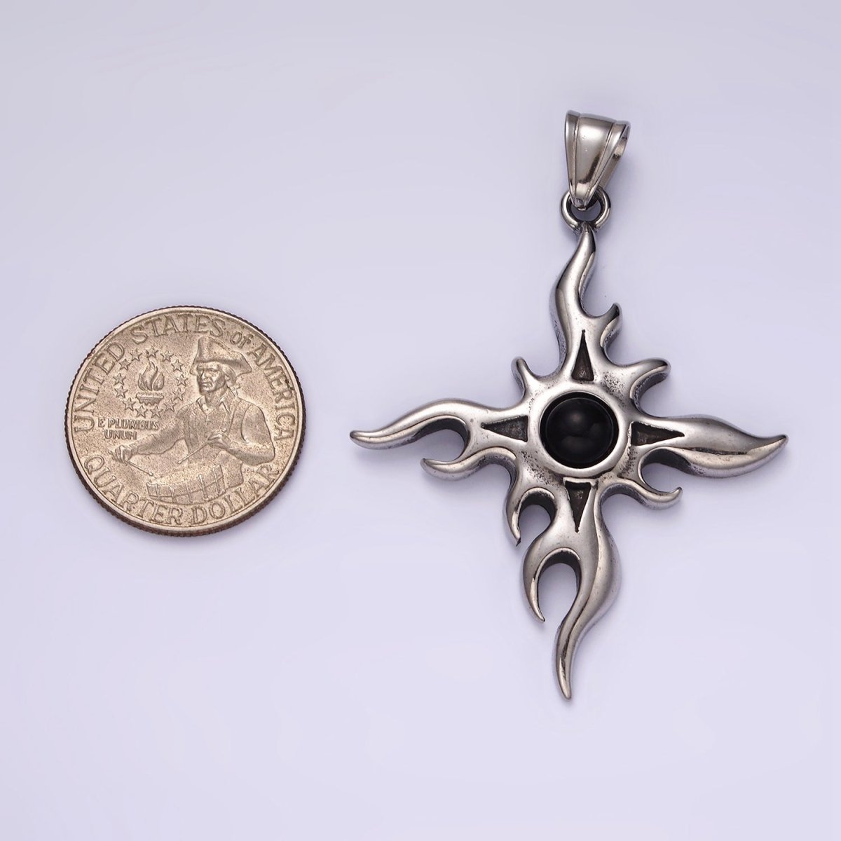 Stainless Steel 60mm Celestial Sun Star Flame Fire Pendant | P1056 - DLUXCA