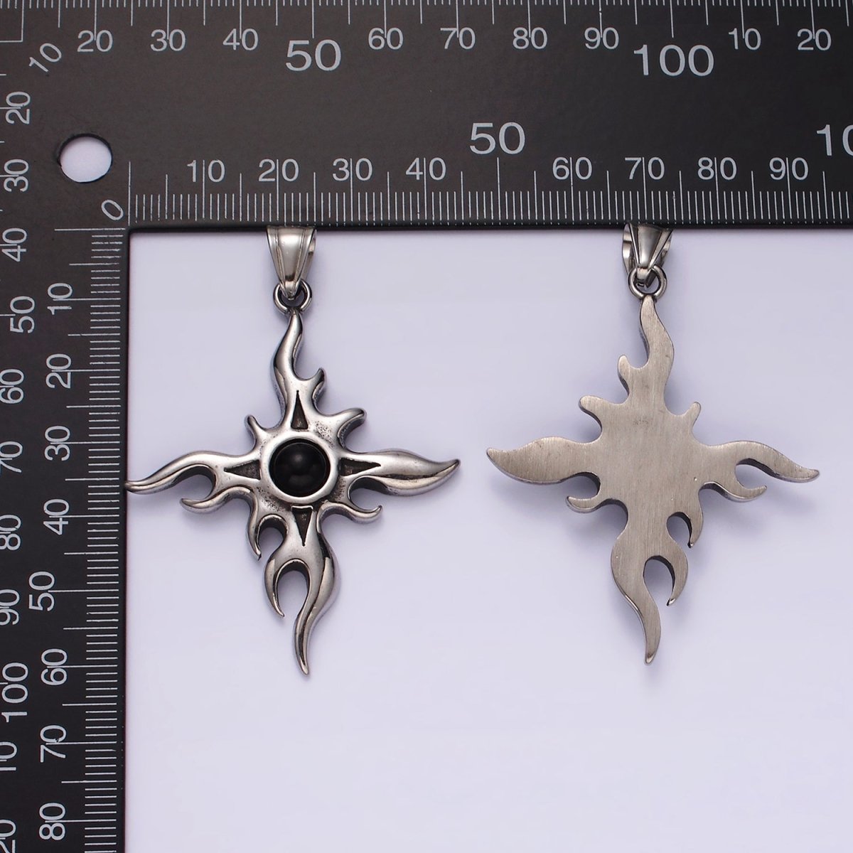 Stainless Steel 60mm Celestial Sun Star Flame Fire Pendant | P1056 - DLUXCA