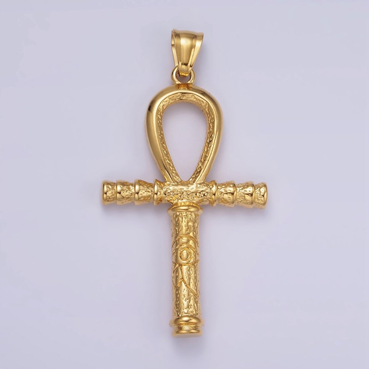 Stainless Steel 64mm Eye of Ra Engraved Egyptian Ankh Cross