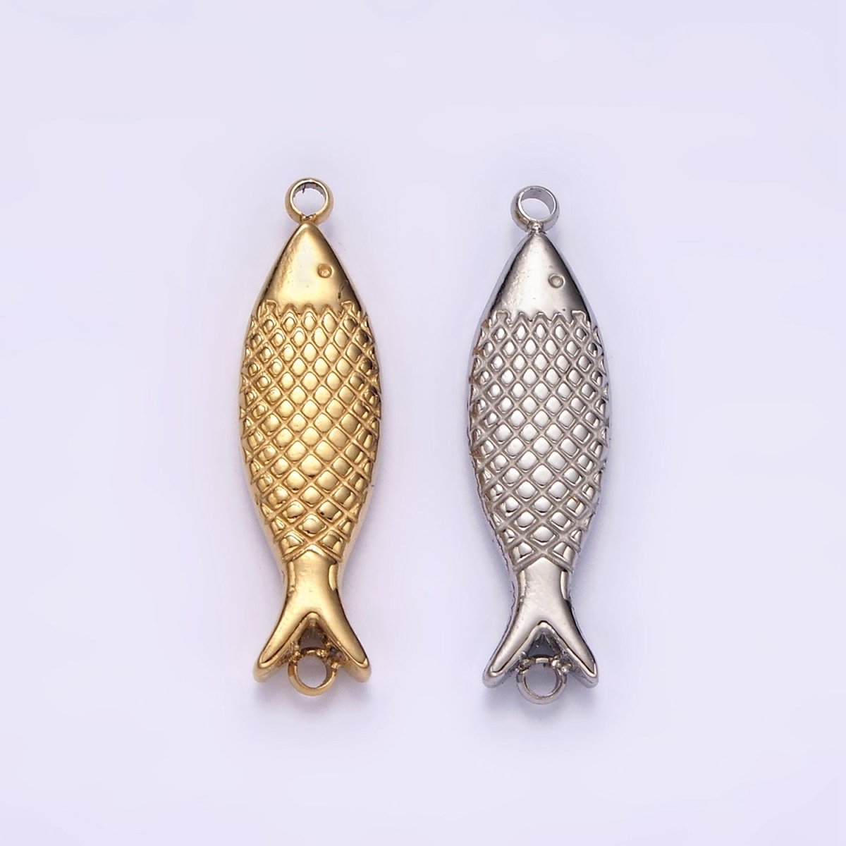 Stainless Steel 6mm Fish Scale-Textured Connector in Gold & Silver | P1342 P1343 - DLUXCA