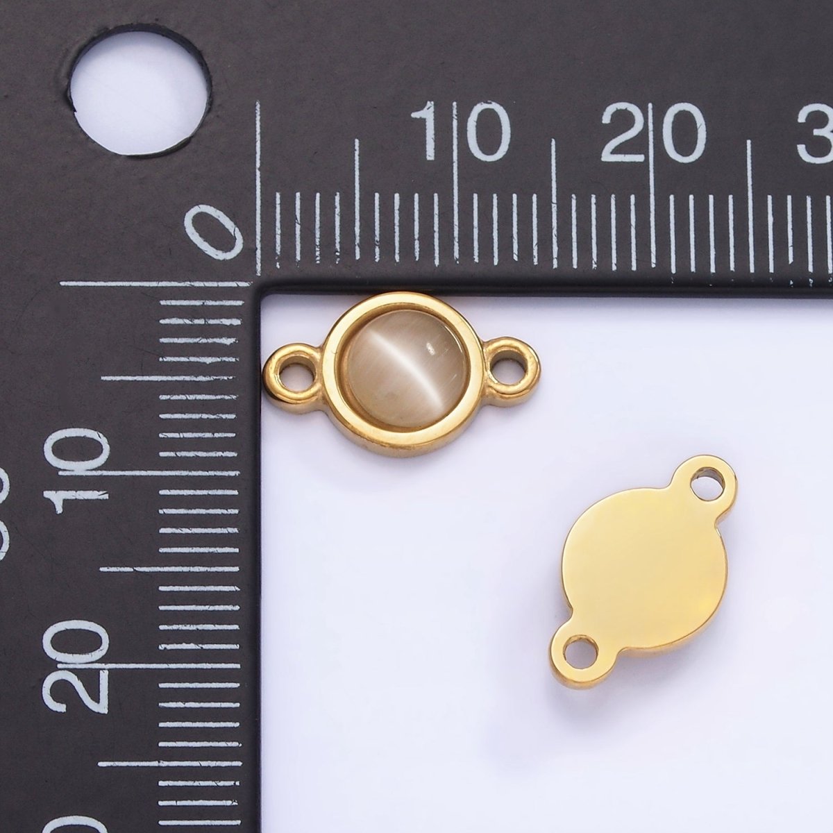 Stainless Steel 8mm Cats' Eye Gemstone Round Connector | G360 - DLUXCA