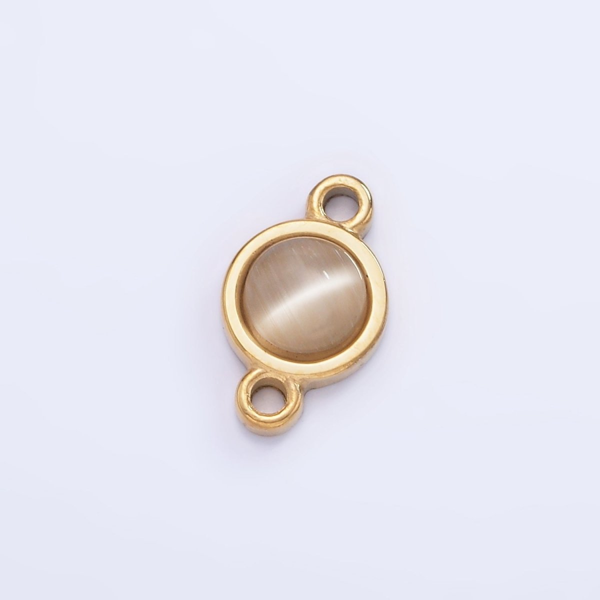 Stainless Steel 8mm Cats' Eye Gemstone Round Connector | G360 - DLUXCA