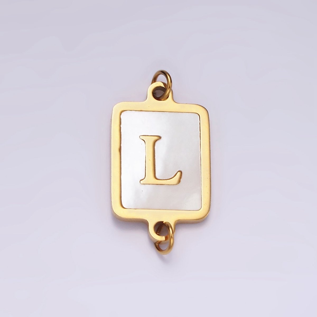 Stainless Steel A-Z Initial Letter Alphabet Shell Pearl Rectangular Gold Connector | A1273 - A1298 - DLUXCA