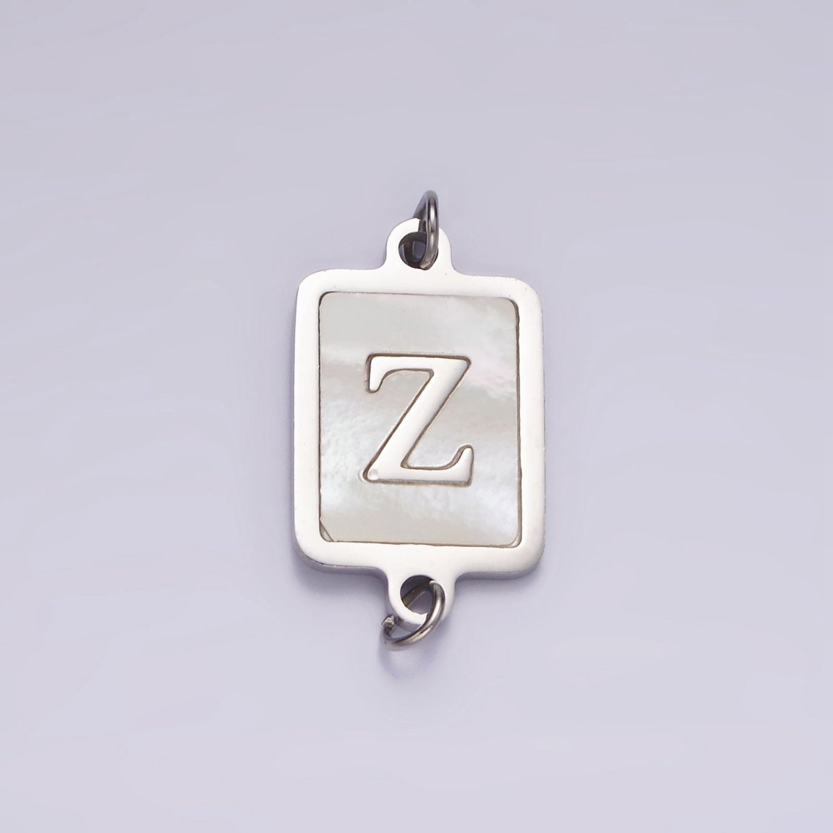 Stainless Steel A-Z Initial Letter Alphabet Shell Pearl Rectangular Silver Connector | A1299 - A1324 - DLUXCA