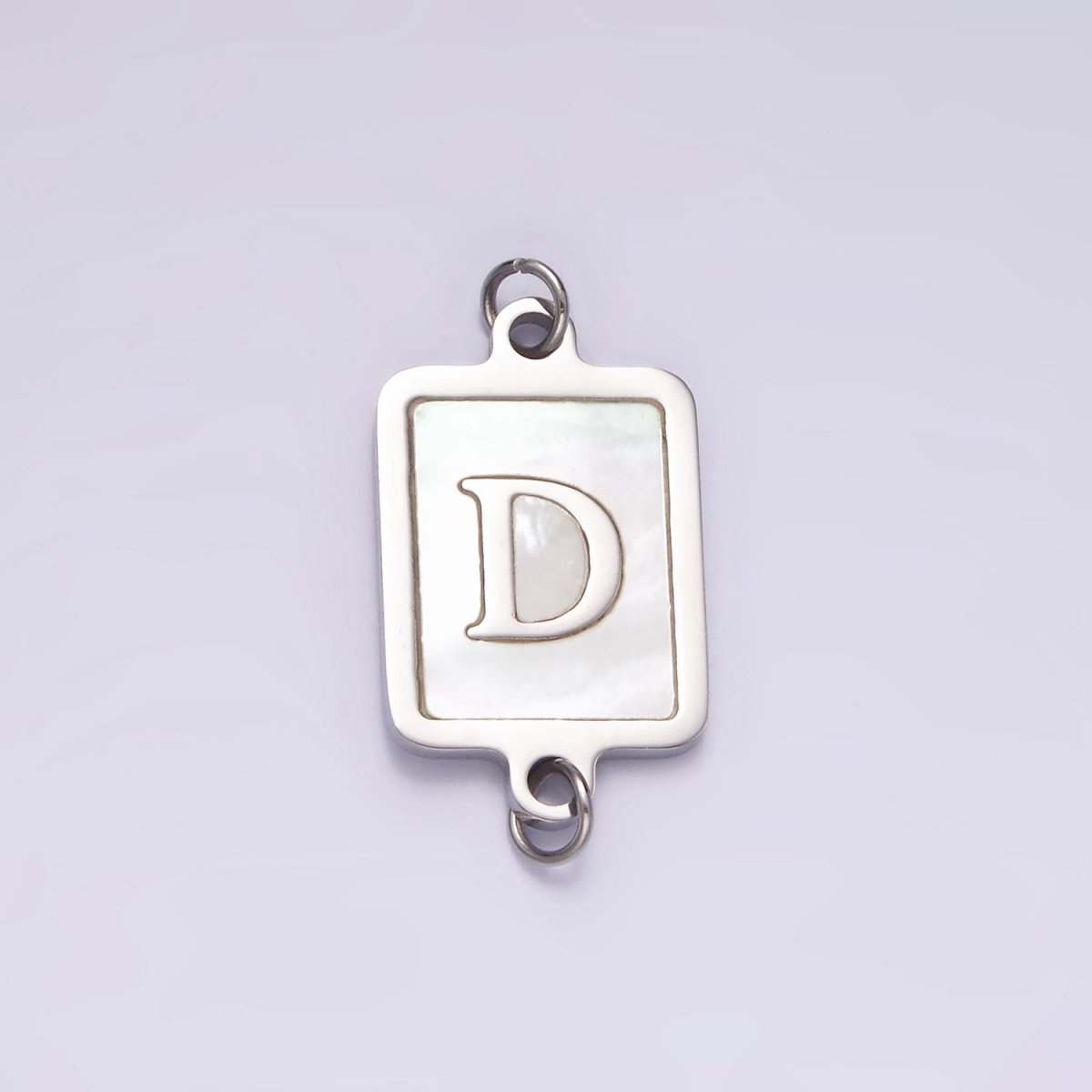 Stainless Steel A-Z Initial Letter Alphabet Shell Pearl Rectangular Silver Connector | A1299 - A1324 - DLUXCA