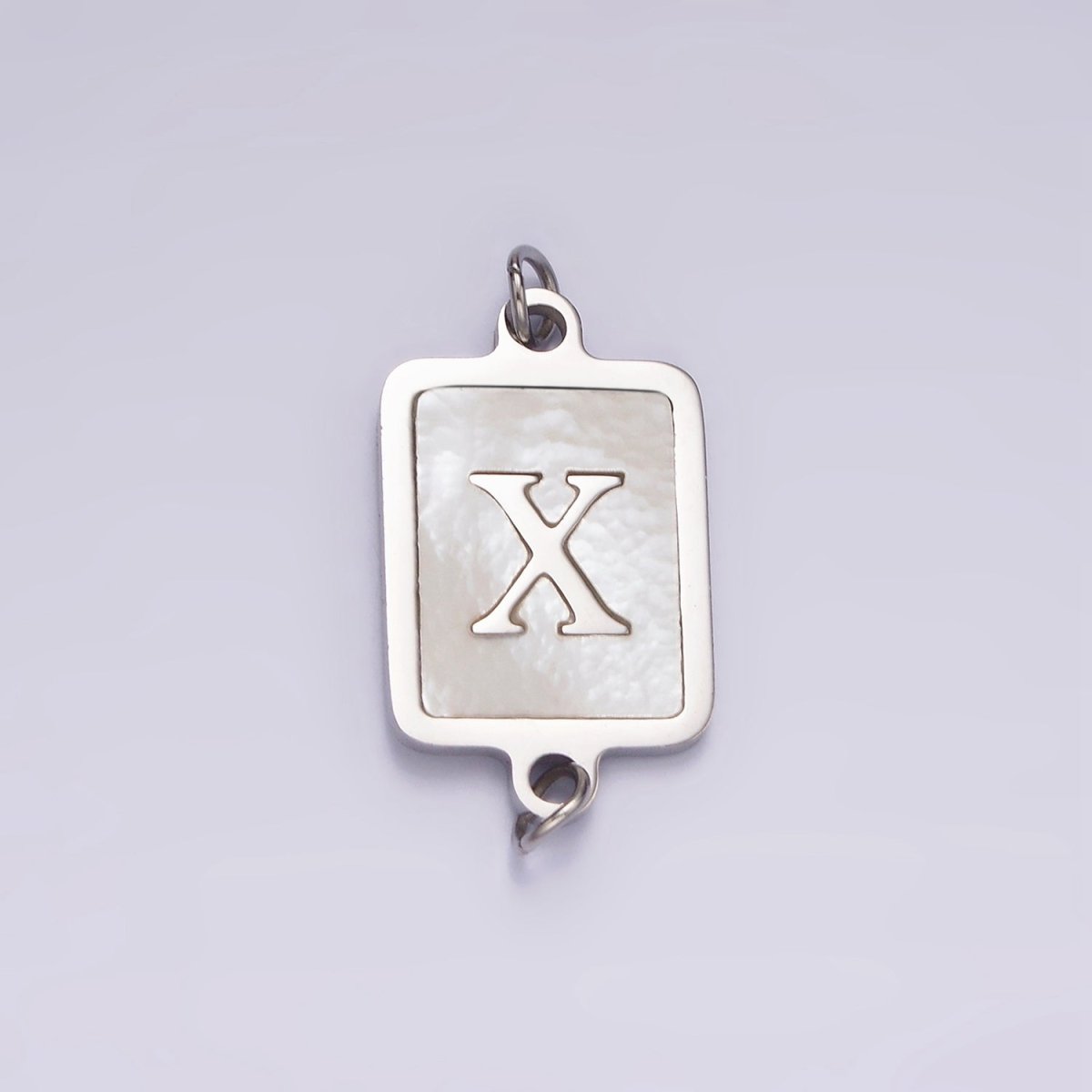 Stainless Steel A-Z Initial Letter Alphabet Shell Pearl Rectangular Silver Connector | A1299 - A1324 - DLUXCA