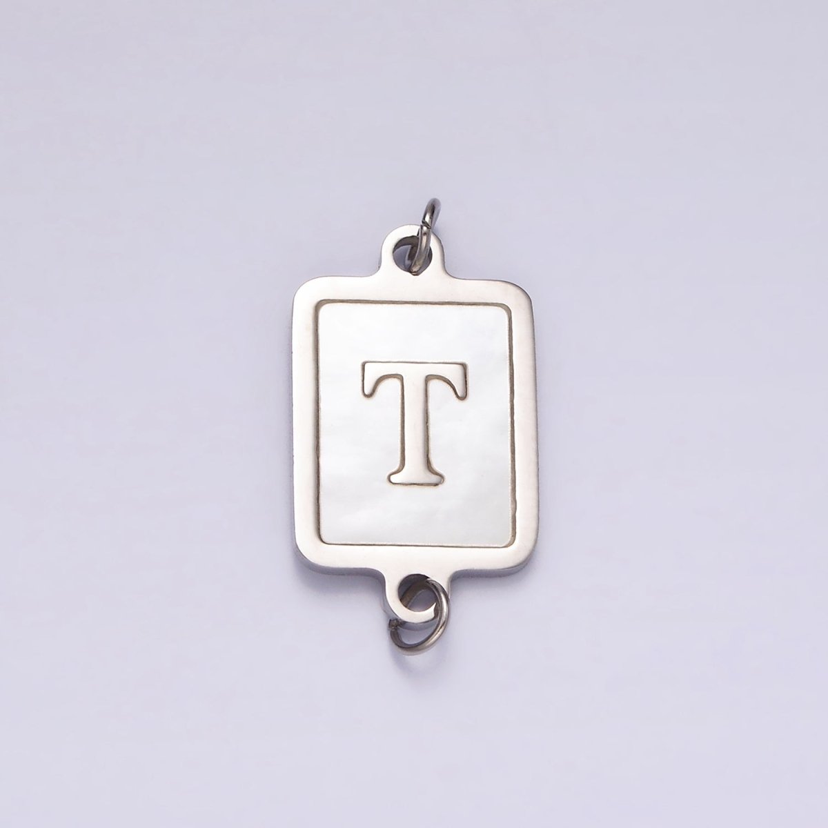Stainless Steel A-Z Initial Letter Alphabet Shell Pearl Rectangular Silver Connector | A1299 - A1324 - DLUXCA
