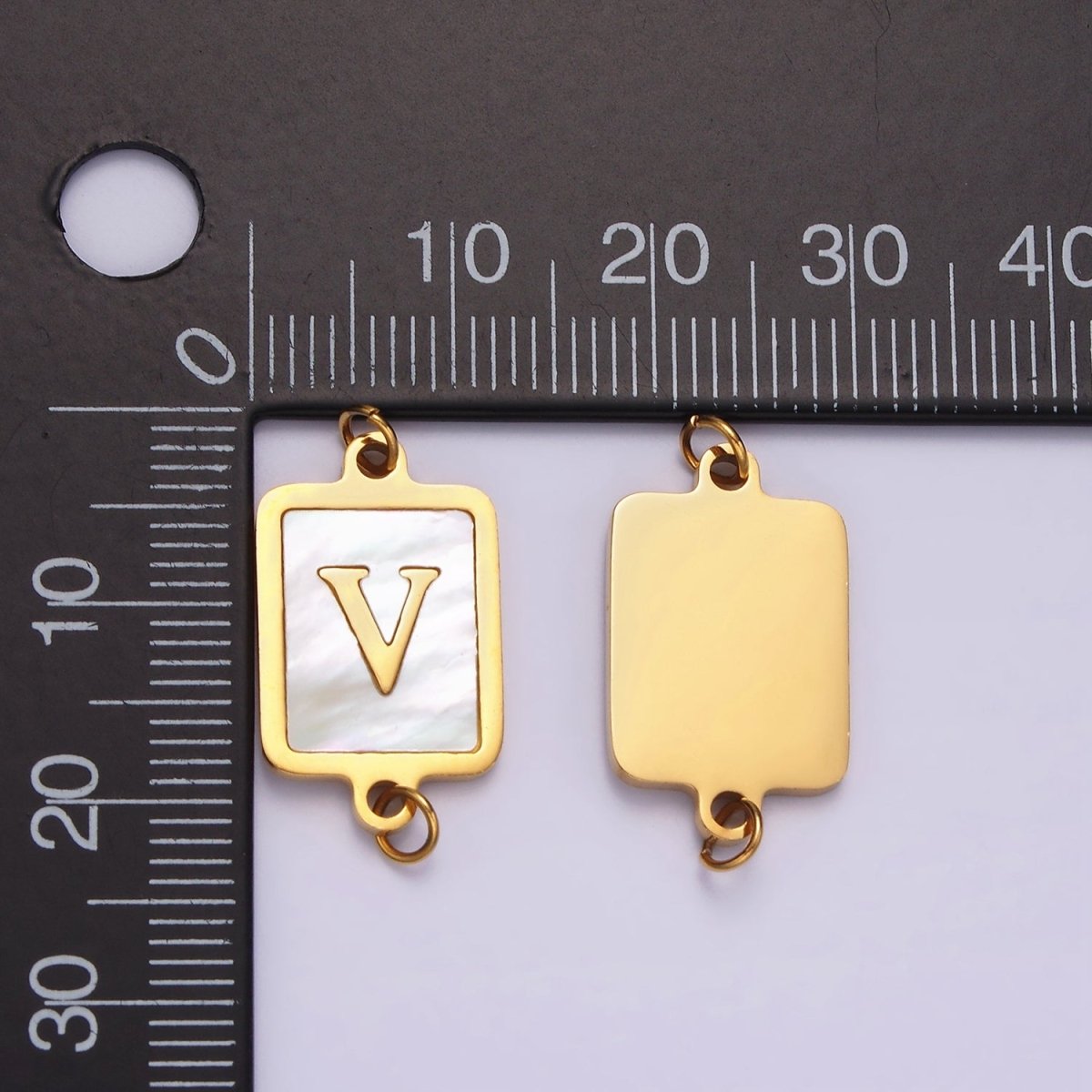 Stainless Steel A-Z Initial Letter Alphabet Shell Pearl Rectangular Silver Connector | A1299 - A1324 - DLUXCA