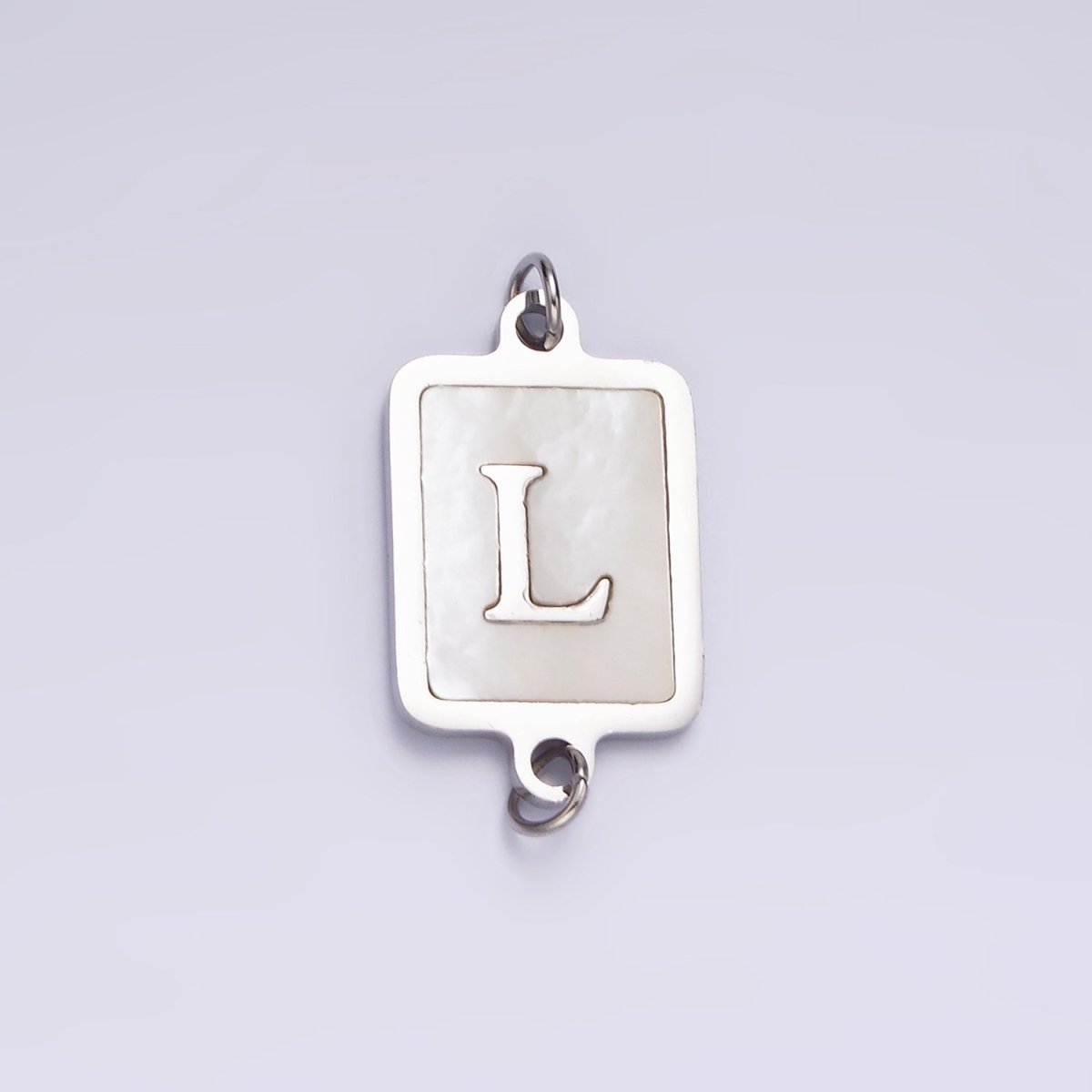 Stainless Steel A-Z Initial Letter Alphabet Shell Pearl Rectangular Silver Connector | A1299 - A1324 - DLUXCA