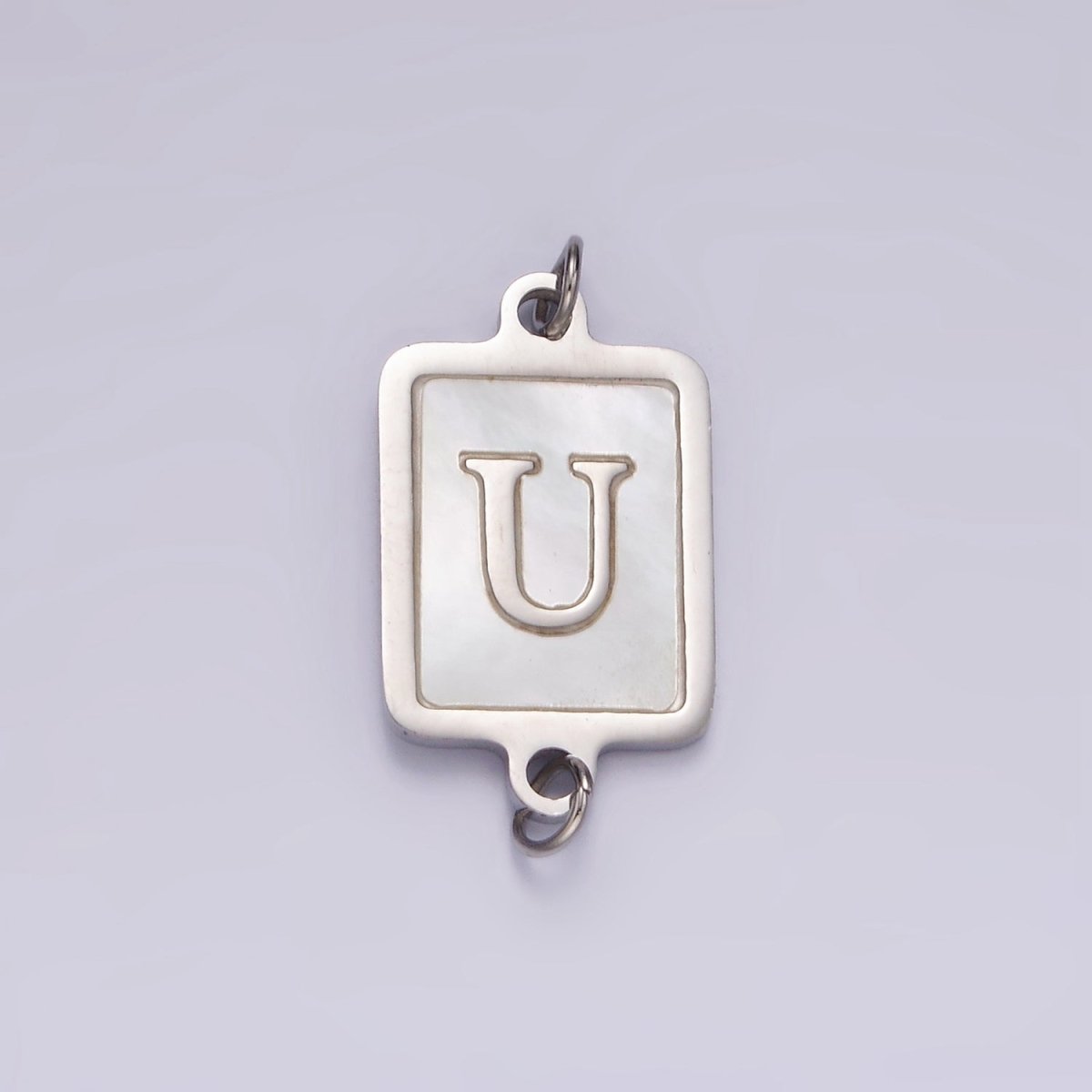 Stainless Steel A-Z Initial Letter Alphabet Shell Pearl Rectangular Silver Connector | A1299 - A1324 - DLUXCA